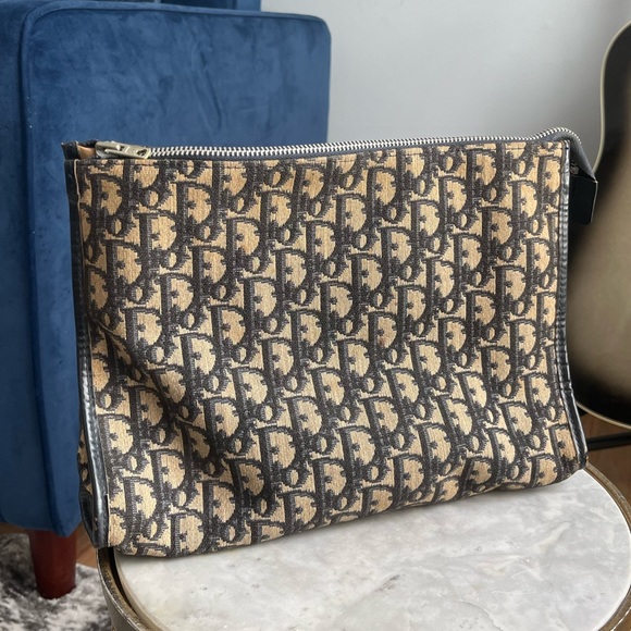 Christian Dior Vintage Navy Trotter Oblique Monogram Print Clutch Bag - Picture 2 of 16